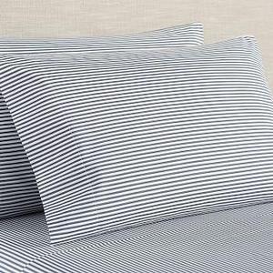 Pottery Barn Wheaton Stripe Organic Queen Sheet Set in Navy