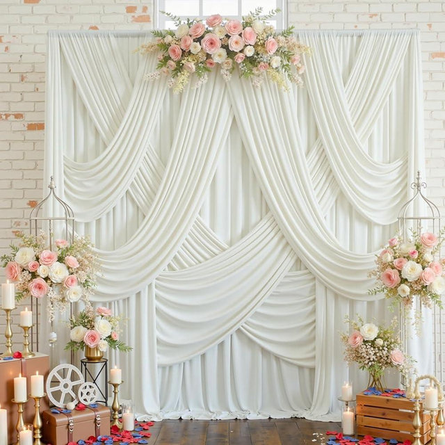 20ftx12ft Ivory Backdrop Curtain for Wedding Parties, Wrinkle Free Polyester 4 Panels Ivory Draping Photo Backdrop Drapes Back Drop Cloth Drapery for Birthday Photography Background