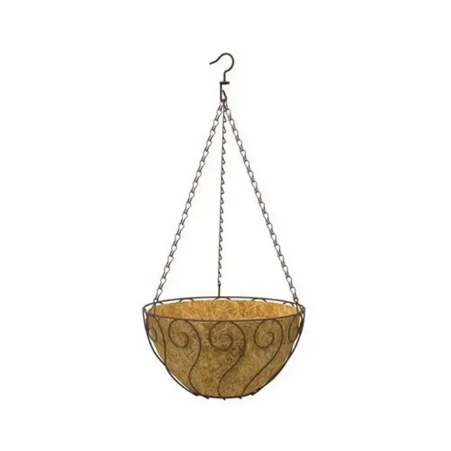 Panacea Products Metal Hanging Basket with Coco Liner, Aztec-Style, Brown, 14in