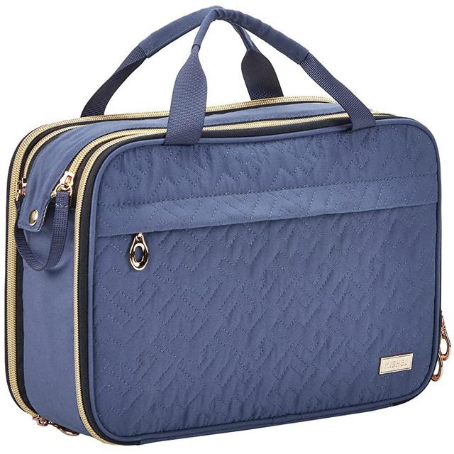 NISHEL Travel Toiletry Bag, Portable Makeup Organizer, Foldable Cosmetic Bag, Travel Cosmetic Case for Full Sized Toiletries, Aegean-Blue
