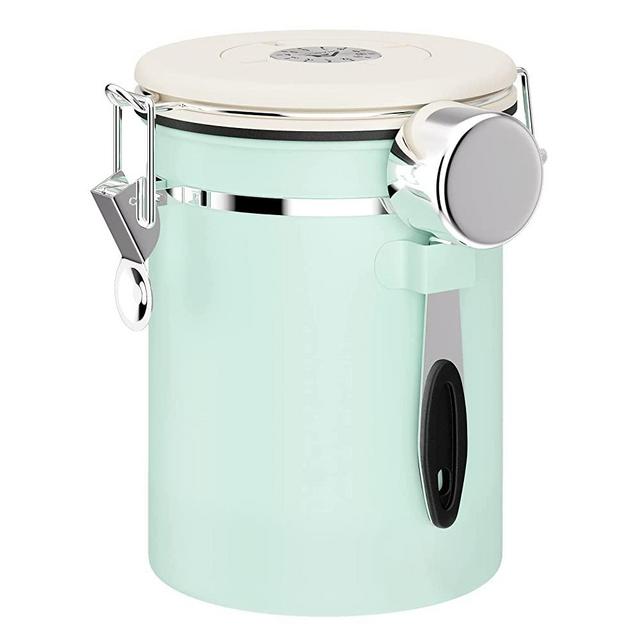 Shanson Coffee Canister Airtight Coffee Container Stainless Steel Coffee Bean Storage Container with CO2 Release Valve and Scoop Coffee Canister for Beans,Grounds,Sugar,Flour,Tea,Cereal,22OZ,Green