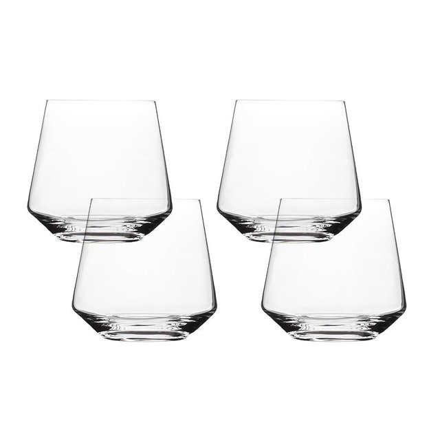 over&back 17oz Modern Glassware - Set of 4 Contemporary Stemless Drinking Glasses for Parties, Get-togethers, and More - Mouth-Blown - Wine Cups for Kitchen and Dining Room - Clear