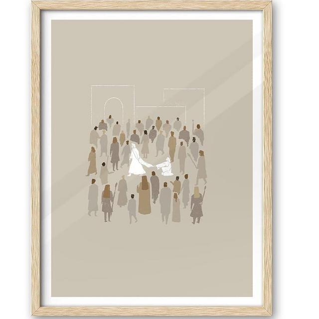 iHery Natural OAK Wood Woman Touches Jesus Framed Wall Art, 12x16 in Modern Jesus Healing Bible Verses Canvas Art, God Heals Sketches Decor,Beige Logs Boho Scripture 1Pack for Living Room Bedroom