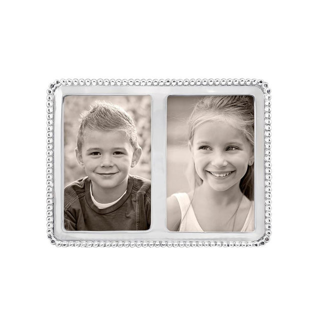 MARIPOSA BEADED DOUBLE 4X6 FRAME | SILVER | BRILLANTE | FRAMES | DECORATIVE PHOTO FRAMES | RECYCLED SANDCAST ALUMINUM | HANDMADE IN MEXICO