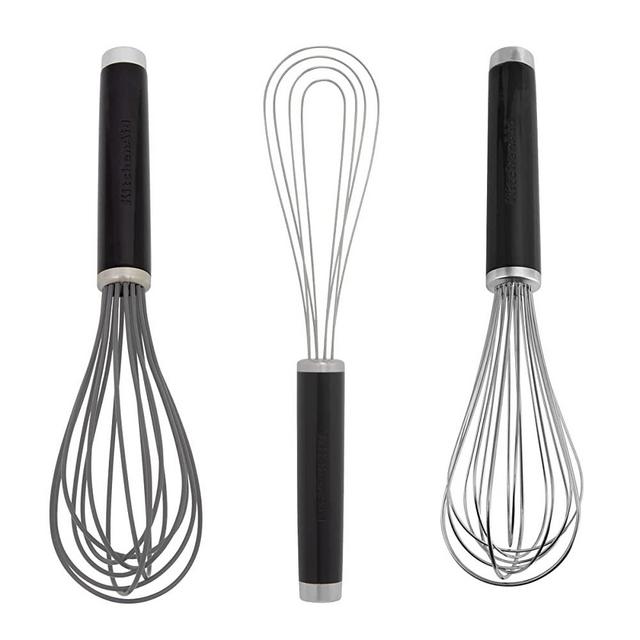KitchenAid Utility, Flat and Silicone Whisk Set, Set Of 3, Black