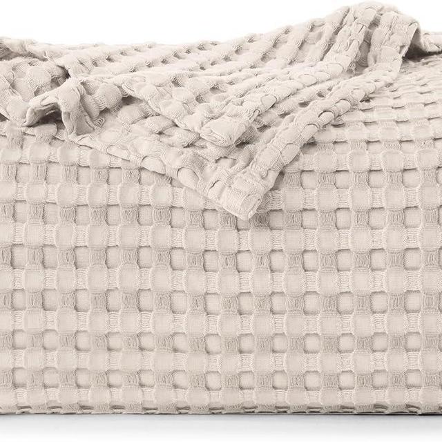 Utopia Bedding Cotton Waffle Blanket 300 GSM (Khaki - 120x120 Inches) Soft Lightweight Breathable Bed Blanket Big Size Layering Any Bed for All Season
