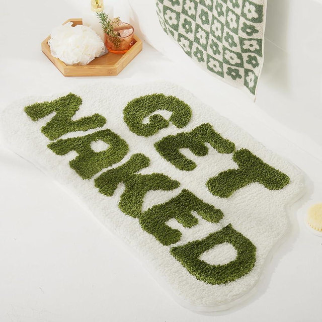 DyeFury Large Irregular Get Naked Bath Mat Green - Funny Bathroom Rugs, Small Cute Bathroom Decor, Non-Slip Sage Green Rugs 38" x 21"