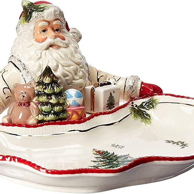 Spode Christmas Tree Santa Dish- 22 karat gold