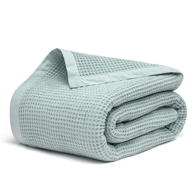 Salt Earth GOTS Certified 100% Organic Cotton Throw Blanket, 90" X 80" Blankets & Throws for Bed, Throw Blanket for Couch,Modern & Cozy Blanket, All Seasons Waffle Blanket, Soft Blanket (Silver Blue)