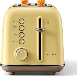 BUYDEEM DT620 2-Slice Toaster, 7 Shade Settings, Extra Wide 1.5'' Slots for Bagel & English Muffin, 6 Toasting Functions, Retro Stainless Steel Toaster with High Lift Lever, Mellow Yellow
