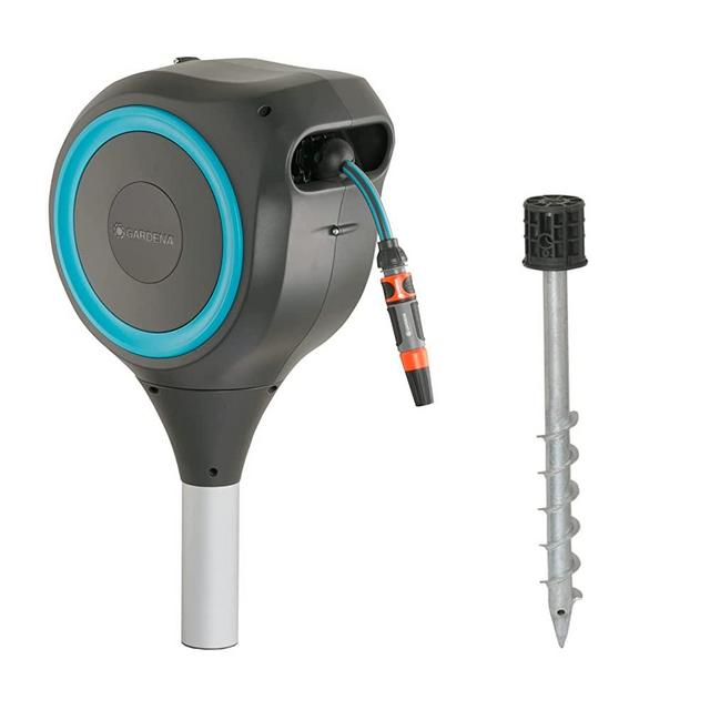 Gardena 18614-20 66 Foot Auto Retractable Hose Reel on Metal Spike, Standard