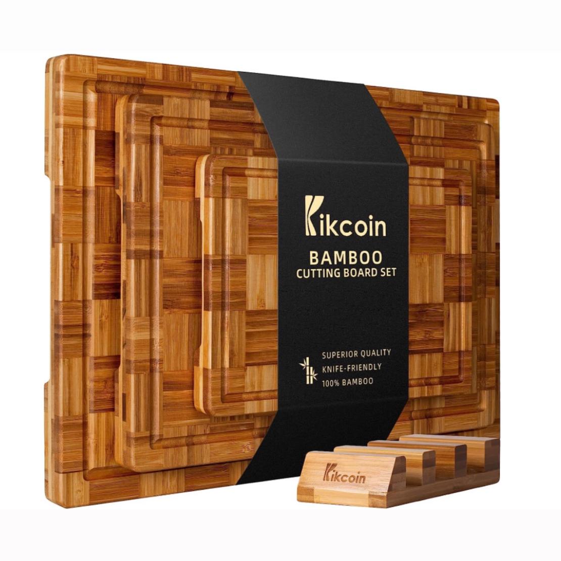 Extra Large Bamboo Cutting Boards, (Set of 3) Chopping Boards with Juice Groove Bamboo Wood Cutting Board Set Butcher Block for Kitchen, End Grain Serving Tray by Kikcoin