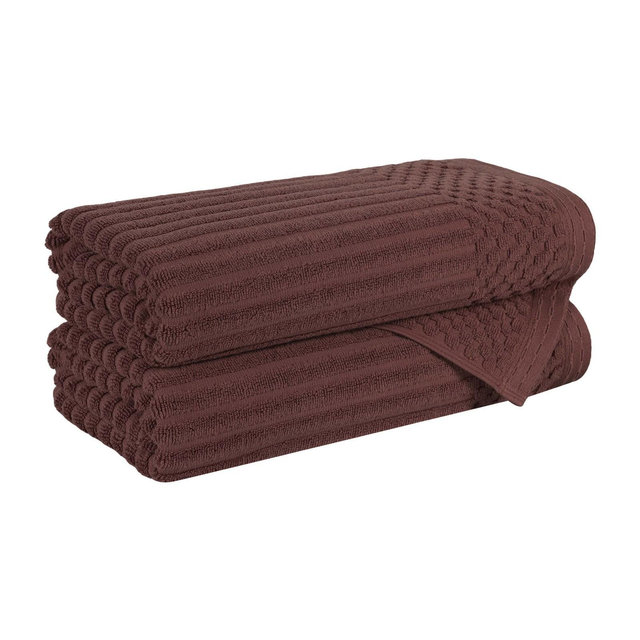 Modern Ribbed Cotton Absorbent Bath Towel Set of 2, Brown - Blue Nile Mills
