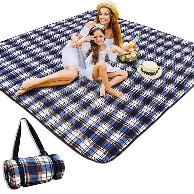 Picnic&Outdoor Blanket Waterproof and Extra Large,HEHUI 80"x80" 3-Layer Wear-Resistant Picnic Blanket Soft Cozy No Fading,Foldable Outdoor Mat Easy Cleaning for Picnic Camping(Blue-Yellow, 80"x80")