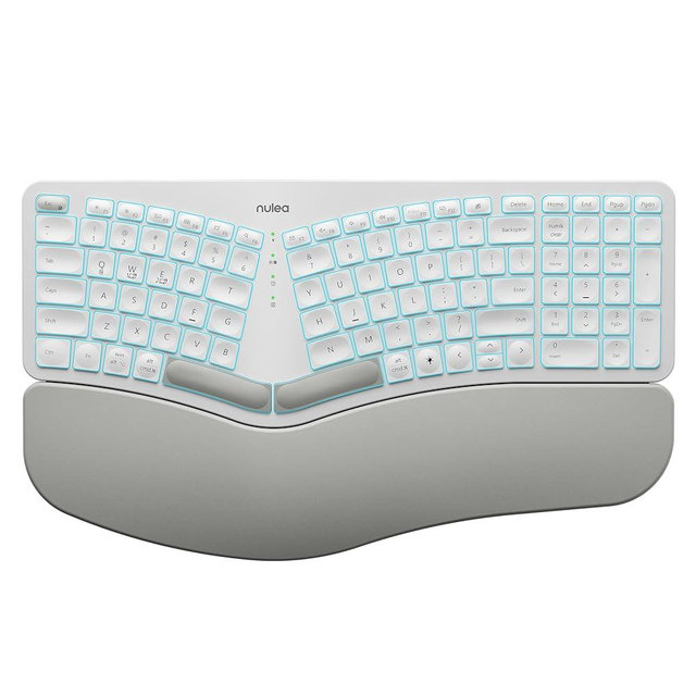 Nulea RT05 Wireless Ergonomic Keyboard, Split Keyboard with Wrist Rest, USB-C Charging, 7-Color Backlight, Natural Typing, Bluetooth and USB Connectivity, Compatible with Windows,Mac