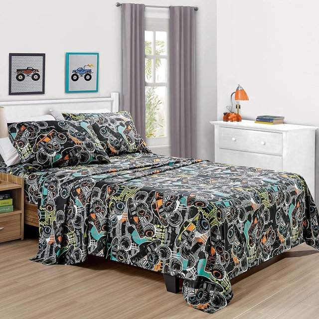 Chezmoi Collection 3-Piece Kids/Teens Monster Trucks Sheet Set - Soft Microfiber Multi-Color Printed Monster Truck Racing Fun Kids Sheets, Twin Size