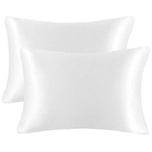 PiccoCasa Luxury Satin Skin Zipper Closure Pillowcases 2 Pcs White 20"x36"