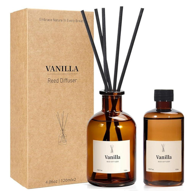Reed Diffuser Set, 8.12 fl.oz Vanilla Oil Diffuser with 10 Sticks, Home Fragrance Reed Diffuser for Bathroom Shelf Decor & Air Fresheners, Up to 120 Days, 2 Pack
