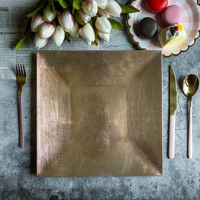 Tableclothsfactory 24pcs 12" x 12" Gold Square Charger Plates
