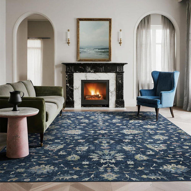 Lbris Washable Rugs 8x10 Area Rugs for Living Room,Bedroom,Dining Room- Soft Low Pile Stain-Resistant Carpet with Non-Slip Rubber Backing,Vintage Large Area Rug for Nursery Home Office Decor