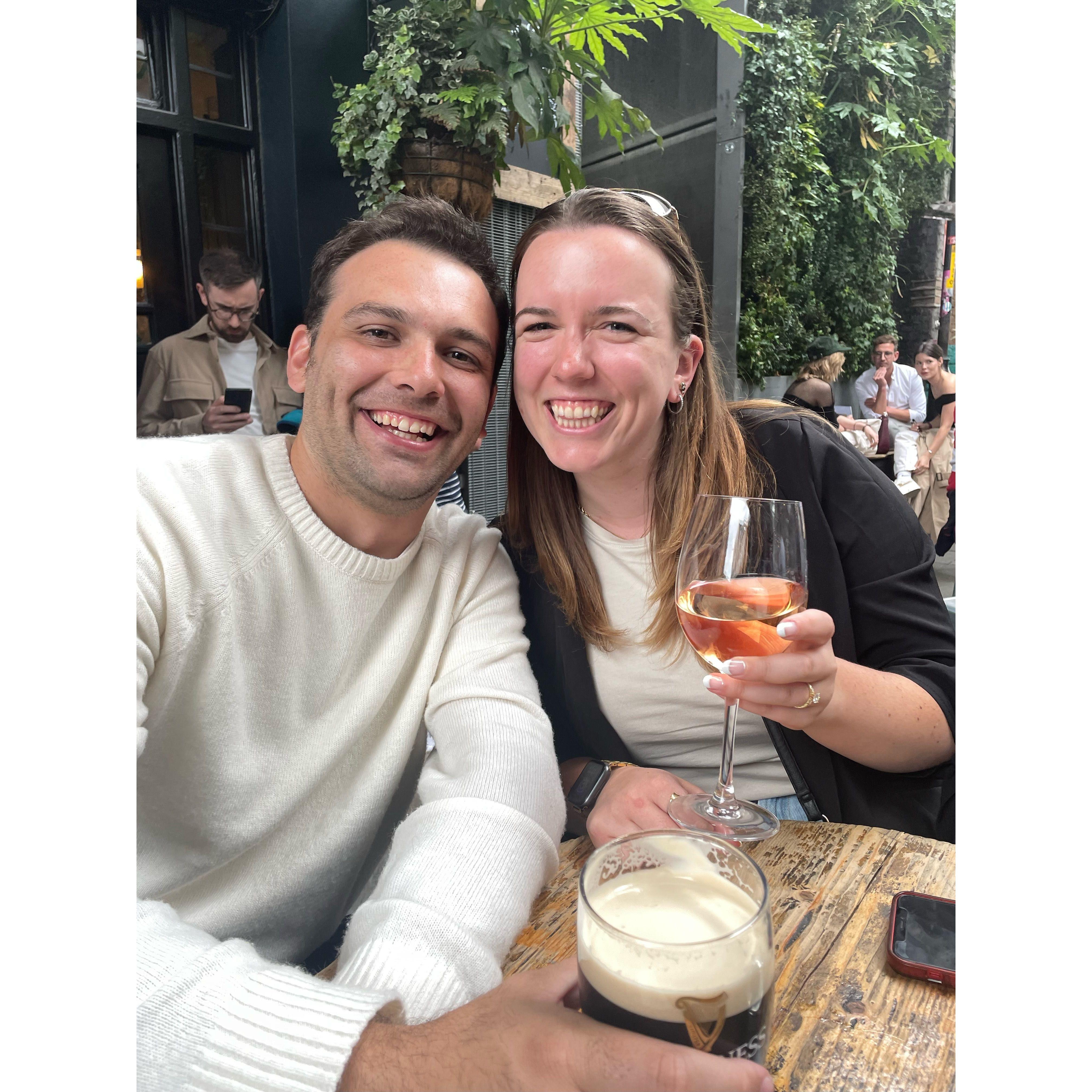 Celebrating in Borough Market after our engagement!