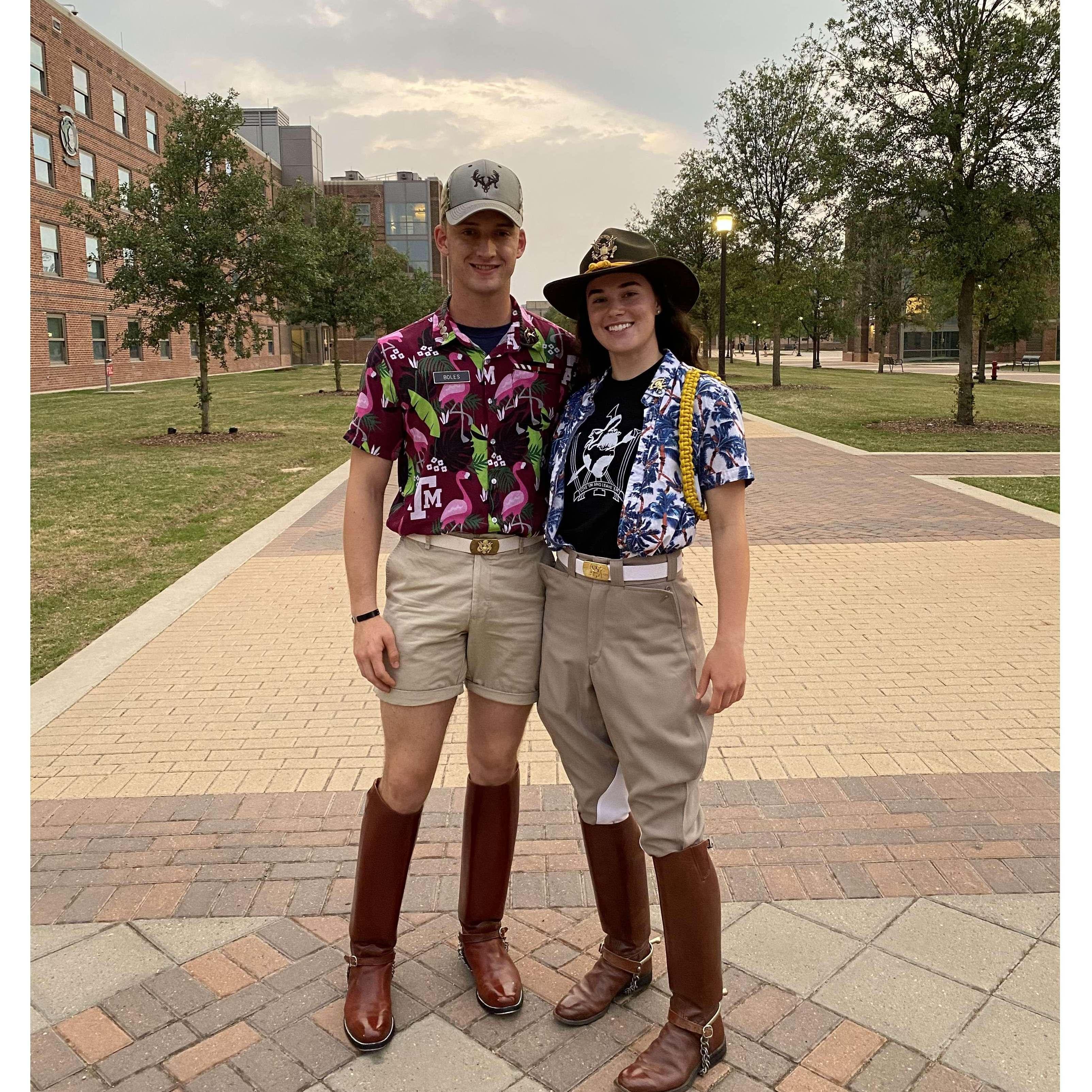 A little context: Senior boots are a special privilege to wear in the Corps - only seniors wear them in uniform! At the end of junior year, we got to go crazy the first time wearing them and dress up!