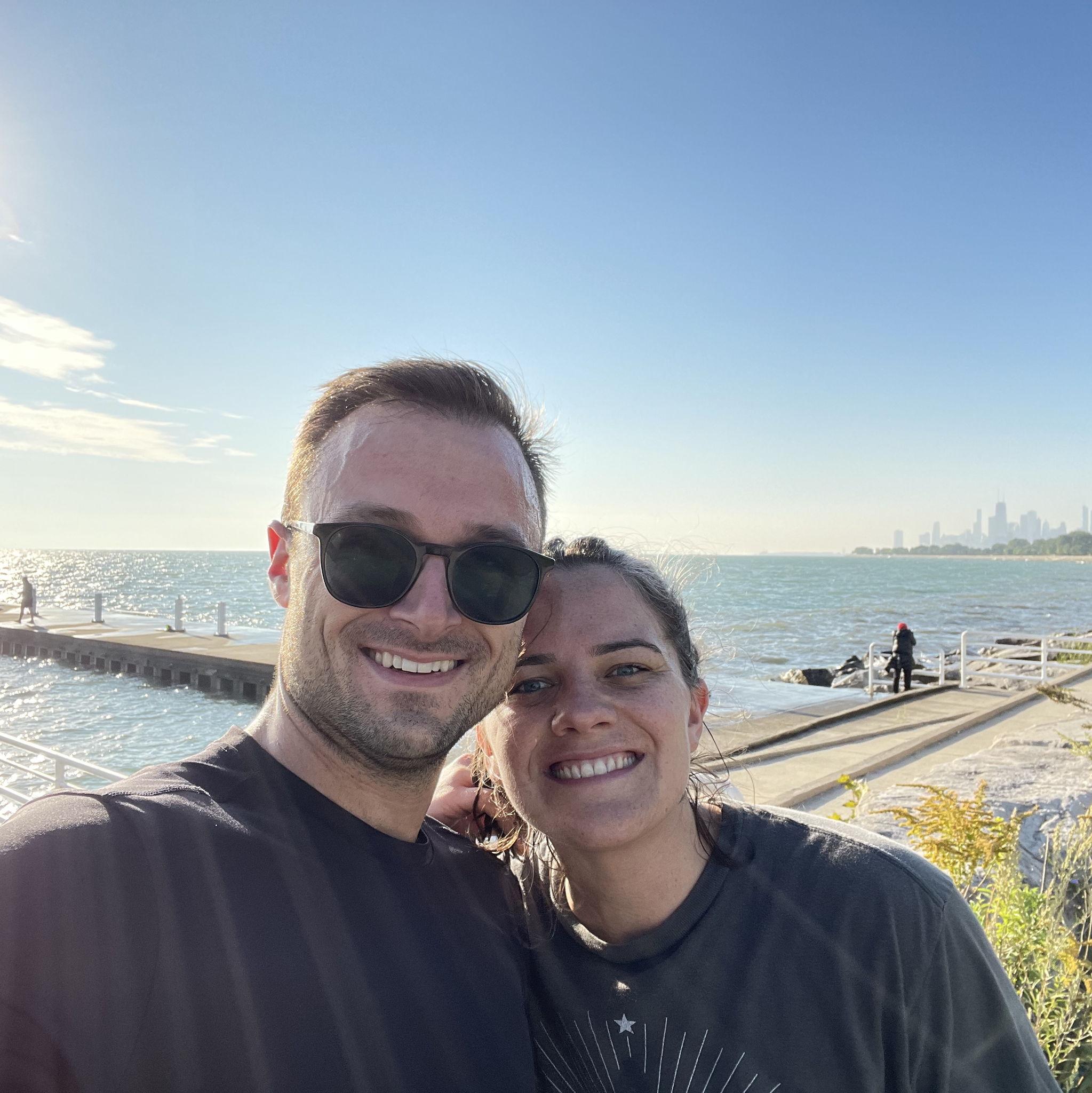 Midway through a run along the lake show in Chicago