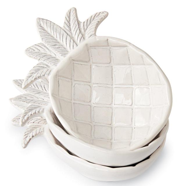 Mud Pie Ceramic Pineapple Shaped Dip Condiment Bowls Set of 3