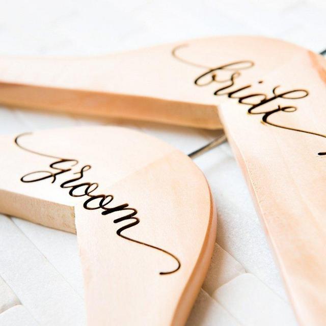 Bride and Groom Hangers Wedding Gift for the Couple Dress Suit Jacket Bridesmaid Maid of Honor Engraved Personalized Wood Quick Ship