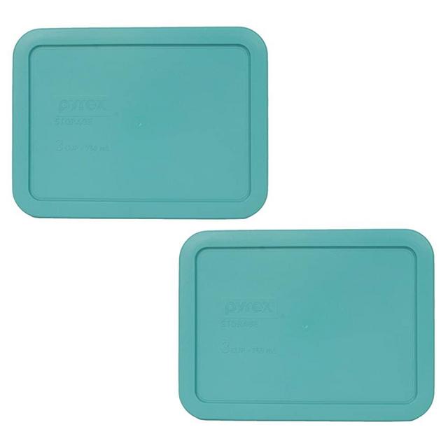 Pyrex Bundle - 2 Items: 7210-PC 3-Cup Turquoise Rectangle Plastic Food Storage Lids