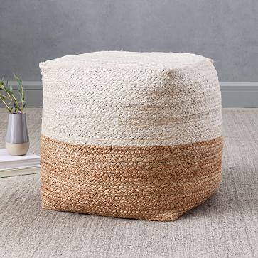 Jute Colorblock Poufs, Natural