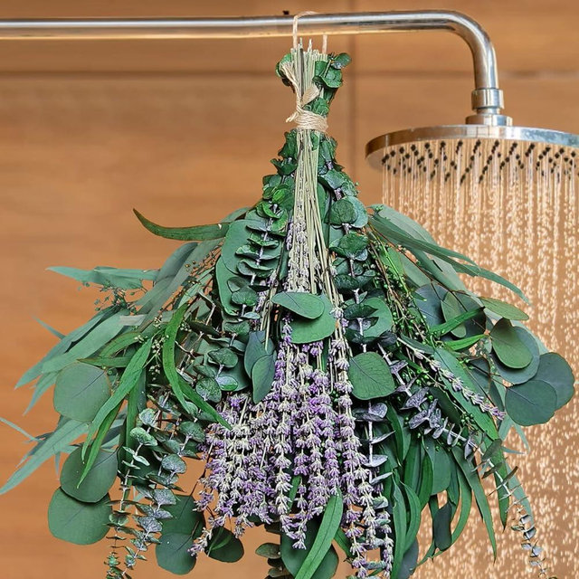 52 PCS Mix Dried Eucalyptus & Lavender Flowers Bundles for Shower, 17'' Natural Real Hanging Silver Dollar Eucalyptus Leaves Stems, Fragrance Fresh Plants Home Decor