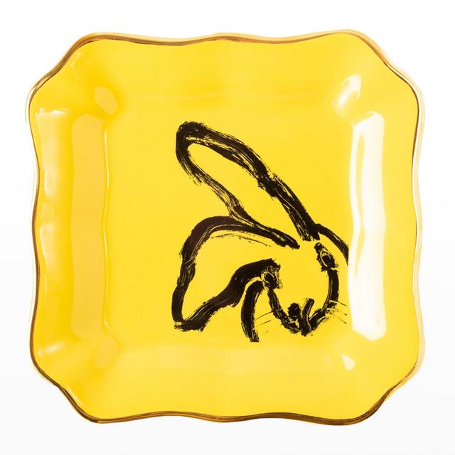 Yellow Portrait Plate with Hand-Painted Gold Rim