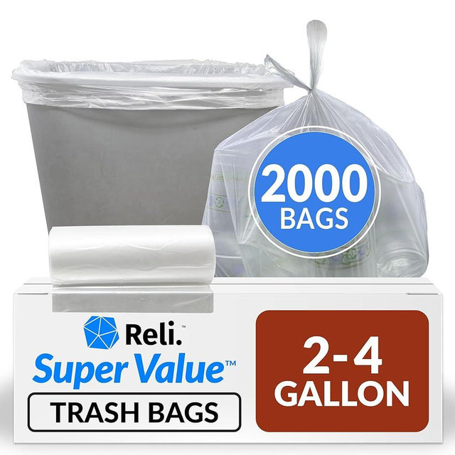 Reli. SuperValue 2-4 Gallon Trash Bags | 2000 Count Bulk | Small | Clear Multi-Use Garbage Bags