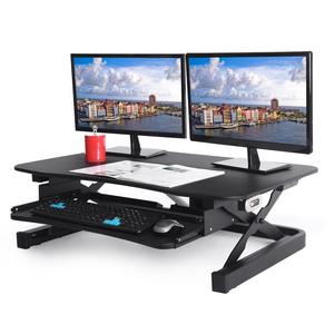 ApexDesk EDR-3612-BLACK ZT Series Height Adjustable Sit to Stand Electric Desk Converter, 2-Tier Design with Large 36x24" Upper Work Surface and Lower Keyboard Tray Deck (Electric Riser, Black)