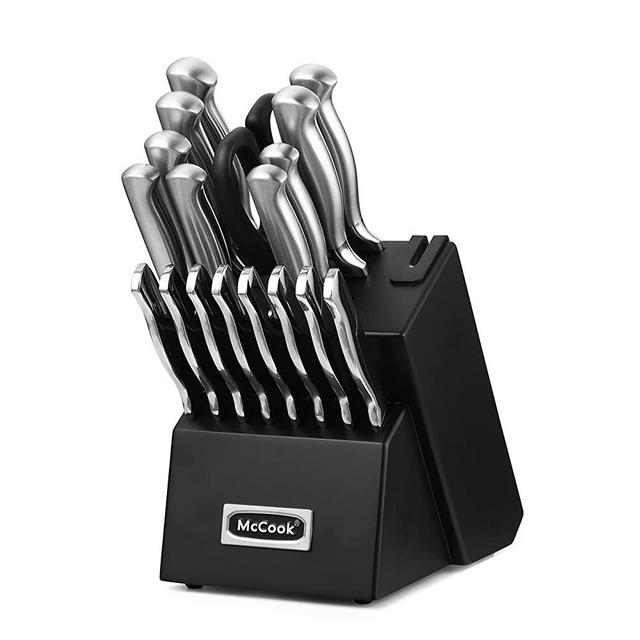 McCook MC69B Knife Sets,20 Pieces German Stainless Steel Kitchen Knives Block Set with Built-in Sharpener