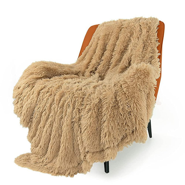 Soft Fuzzy Faux Fur Throw Blanket Twin Size 70"x78",Reversible Lightweight Fluffy Cozy Plush Fleece Comfy Furry Microfiber Decorative Shaggy Blanket for Couch Sofa Bed,Khaki