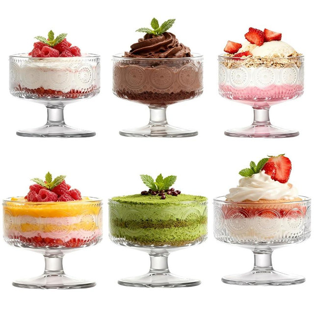 Dylvan Set of 6 Glass Dessert Bowls, 6.1oz Elegant Sundae Glasses for Ice Cream, Fruit, Salad and Pudding
