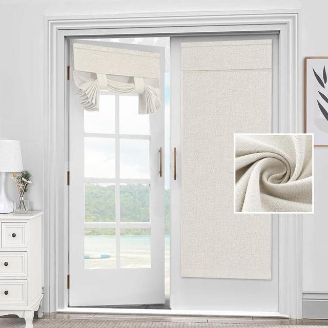 H.VERSAILTEX Door Curtains for Door Window, Linen French Door Curtains, Privacy Front Door Curtains for Glass Window, Thermal Insulated Tie Up Shades Door Window Covering, Ivory, 26’’ x 68’’, 1 Panel