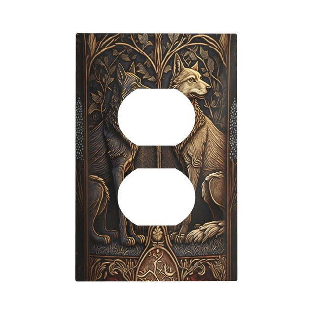 Medieval Of Two Wolves 1 Gang Single Duplex Light Switch Plate Outlet Cover Decorative Wall Plate Switchplate Electrical Receptacle Faceplate for Bedroom Bathroom Kitchen Decor