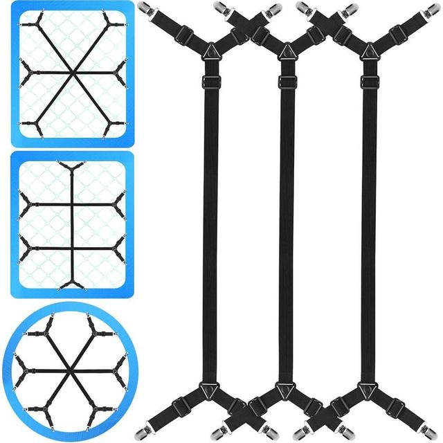 Tuyeabc Bed Sheet Holder Straps, 3 PCS/12 Ways, Adjustable Crisscross Bed Sheet Clips, Elastic Bands Suspenders Keeping Fitted Bedsheet in Place for Twin Queen King Mattress, Bed Sheet Fasteners