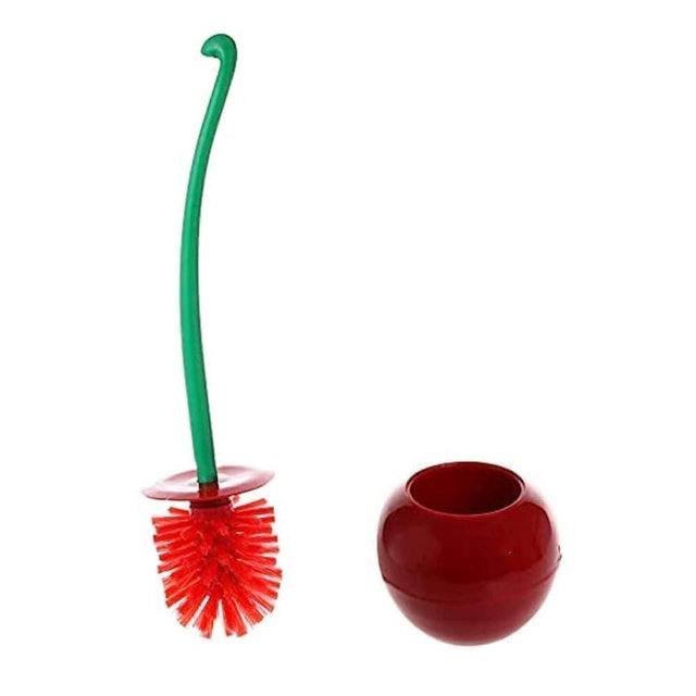 Cherry Toilet Brush and Holder, Cute Design, Premium Quality Household Toilet Bowl Brush with Solid Handle and Durable Bristles for Bathroom Cleaning
