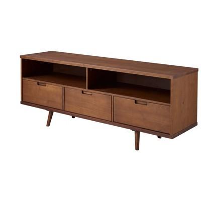 58" 3Drawer Mid Century Modern TV Stand Walnut - Saracina Home