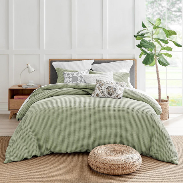 Mills Waffle Desert Sage Full/Queen Duvet Set - Levtex Home