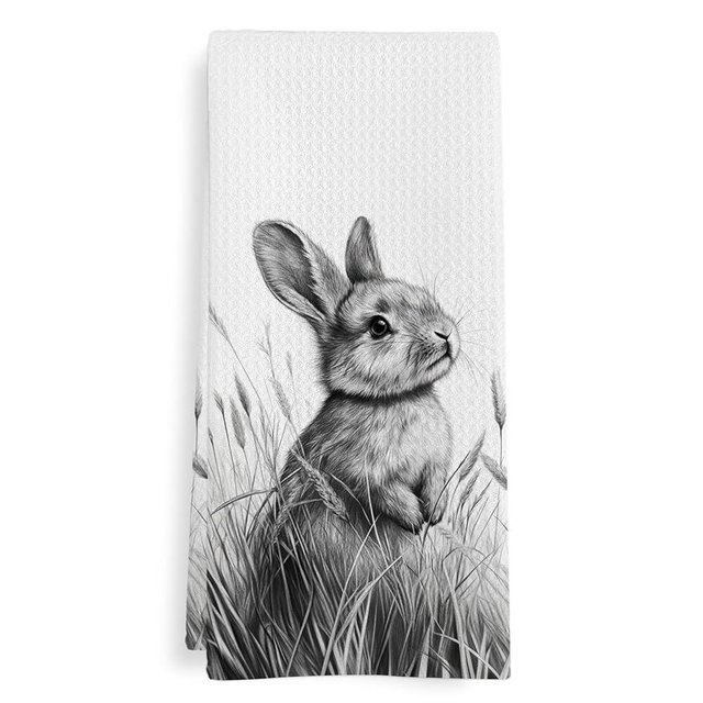 GWFSJYU Vintage Easter Bunny Kitchen Towels, Easter Bunny Decor, Farmhouse Bunnies Dish Tea Towels for Kitchen, Retro Bunny Rabbit Decorative Hand Towels for Bathroom, Bunnies Gifts, 16x24 Inch