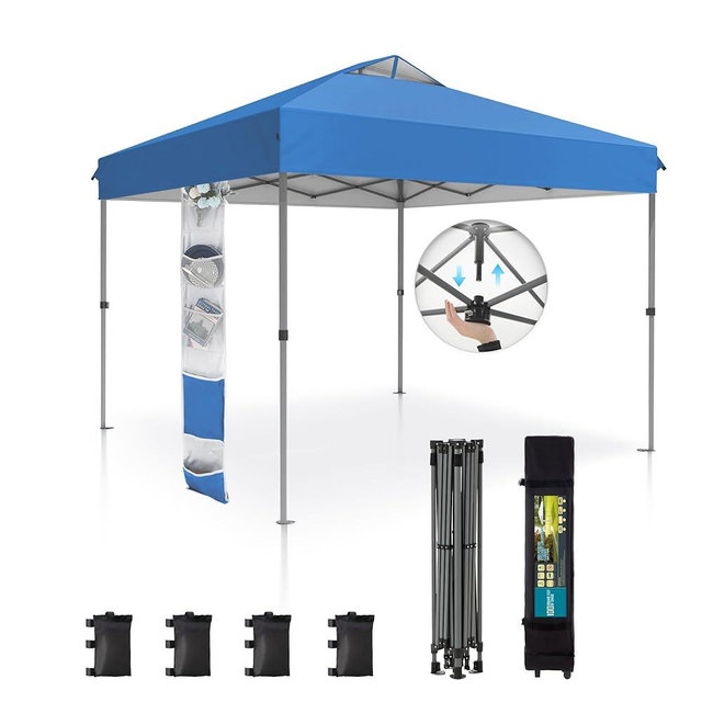 Sophia & William Canopy Tent Pop Up 10x10 ft One Person Push Set Up Tent, Outdoor Canopies Shelter Heavy Duty Straight Legs with 4 Sandbags & Guy Ropes, 1 Roller Bag & Storage Bag, 8 Stakes UPF50+