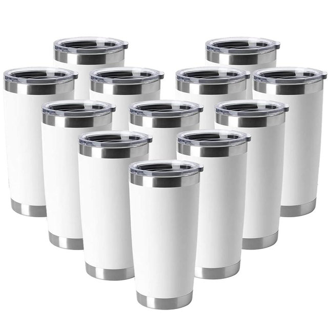 HASLE OUTFITTERS 20oz Tumblers Stainless Steel Mugs with Lid Double Wall Vacuum Insulated Coffee Cups for Cold & Hot Drinks (20oz-White, 12 Pack)