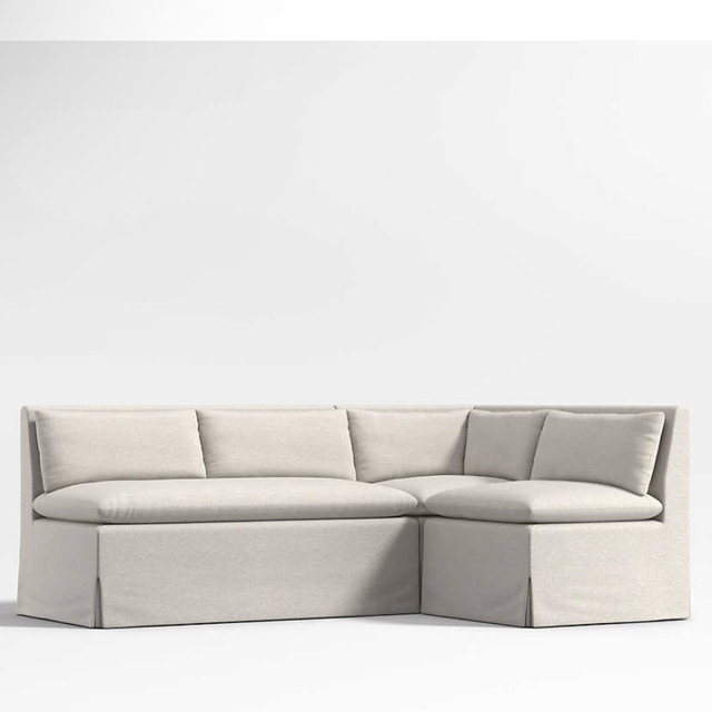 Belmar Ivory Slipcovered L-Shaped Loveseat Dining Banquette