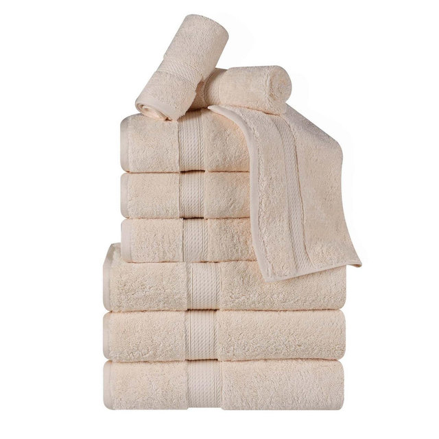 Premium Cotton 800 GSM Heavyweight Plush Luxury 9 Piece Bathroom Towel Set, Cream - Blue Nile Mills