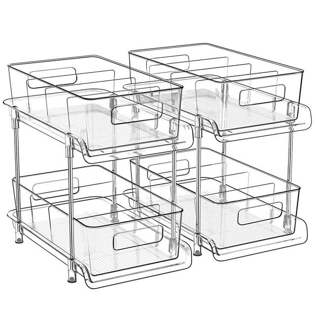 HIHEGD 2 Tier Bathroom Storage Organizer with Dividers, Clear Under Sink Organizers and Storage Pull Out Cabinet Organizer for Bathroom Kitchen Pantry Storage, Medicine Cabinet Organizer